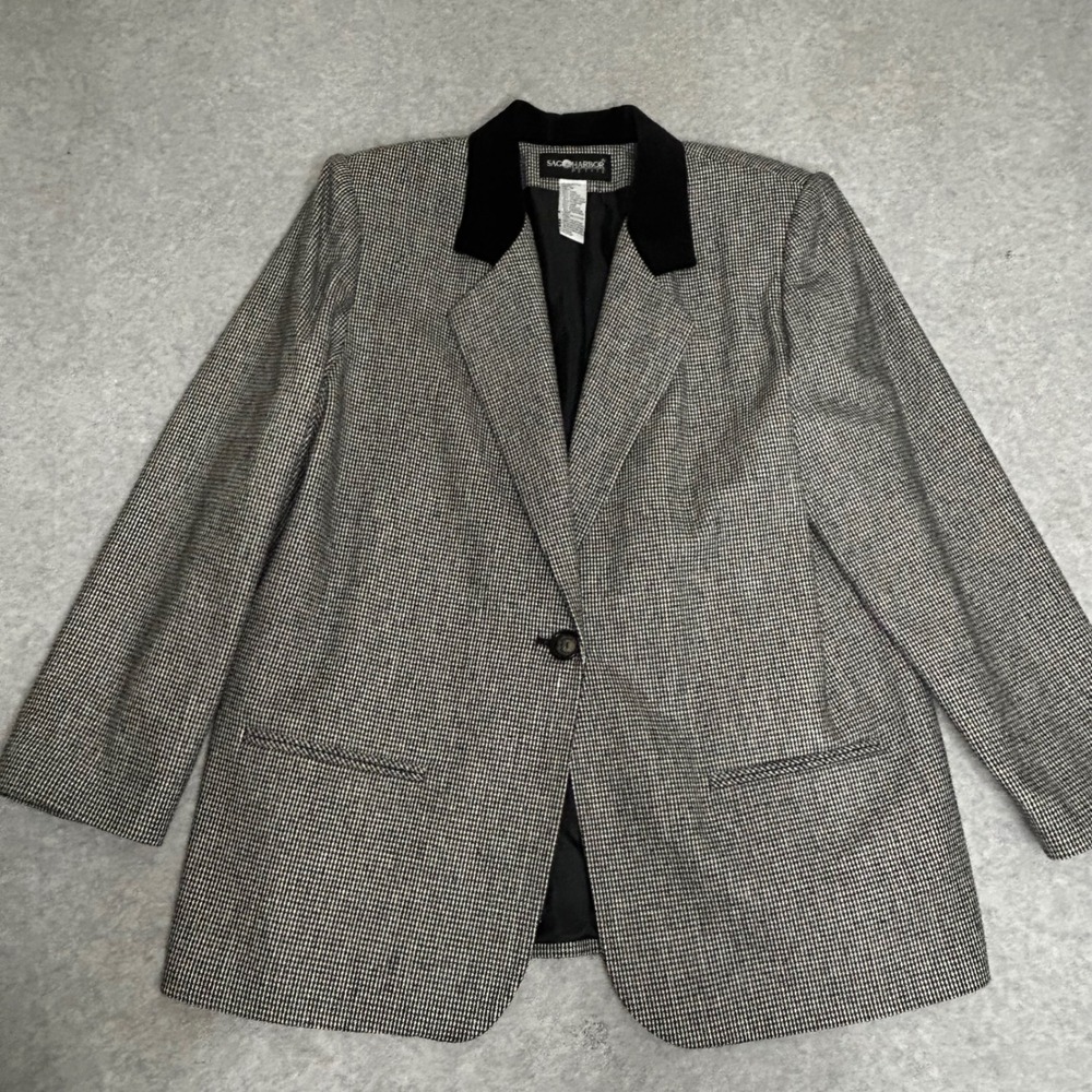Sag Harbor Houndstooth Blazer Jacket Velvet Collar‎ Womens 16P Preppy Heritage